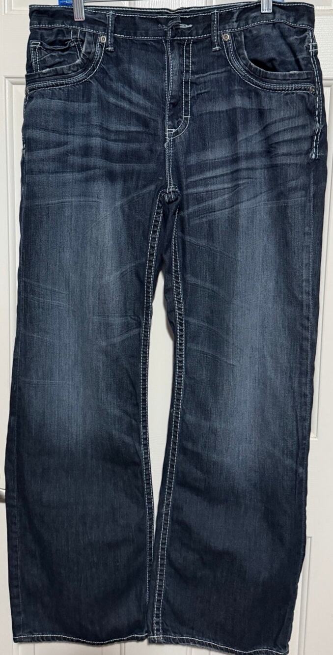 BKE Denim Tyler Men's Blue Dark Wash Flare Jeans Size 34R
